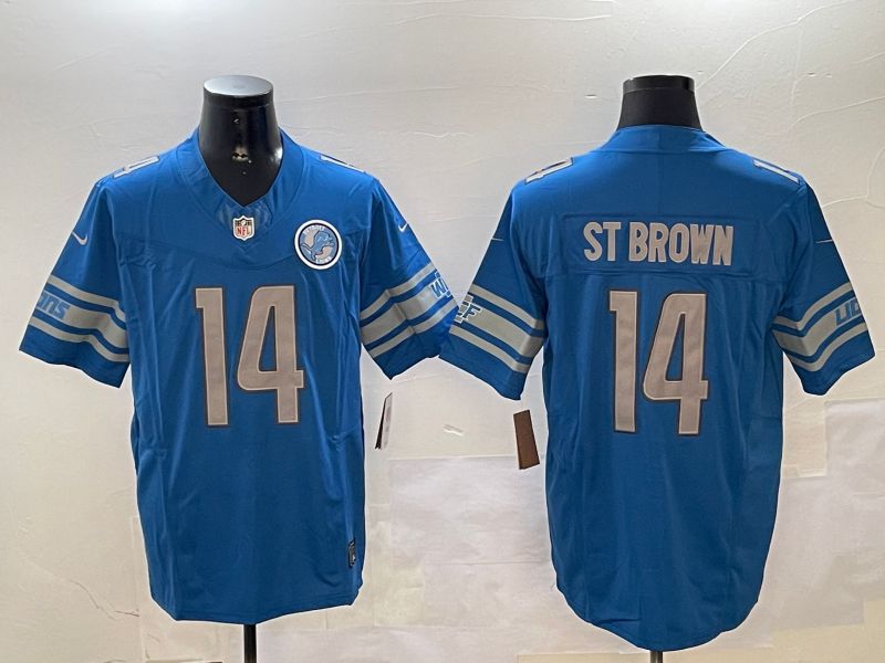 Men Detroit Lions #14 St Brown Blue three generations 2024 Nike Limited NFL Jersey style 11021
